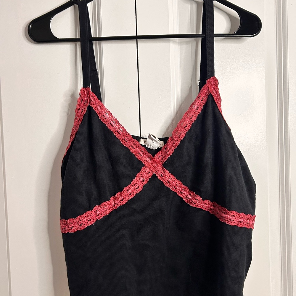 Torrid Festi Black Tank Top with Red Lace Trim